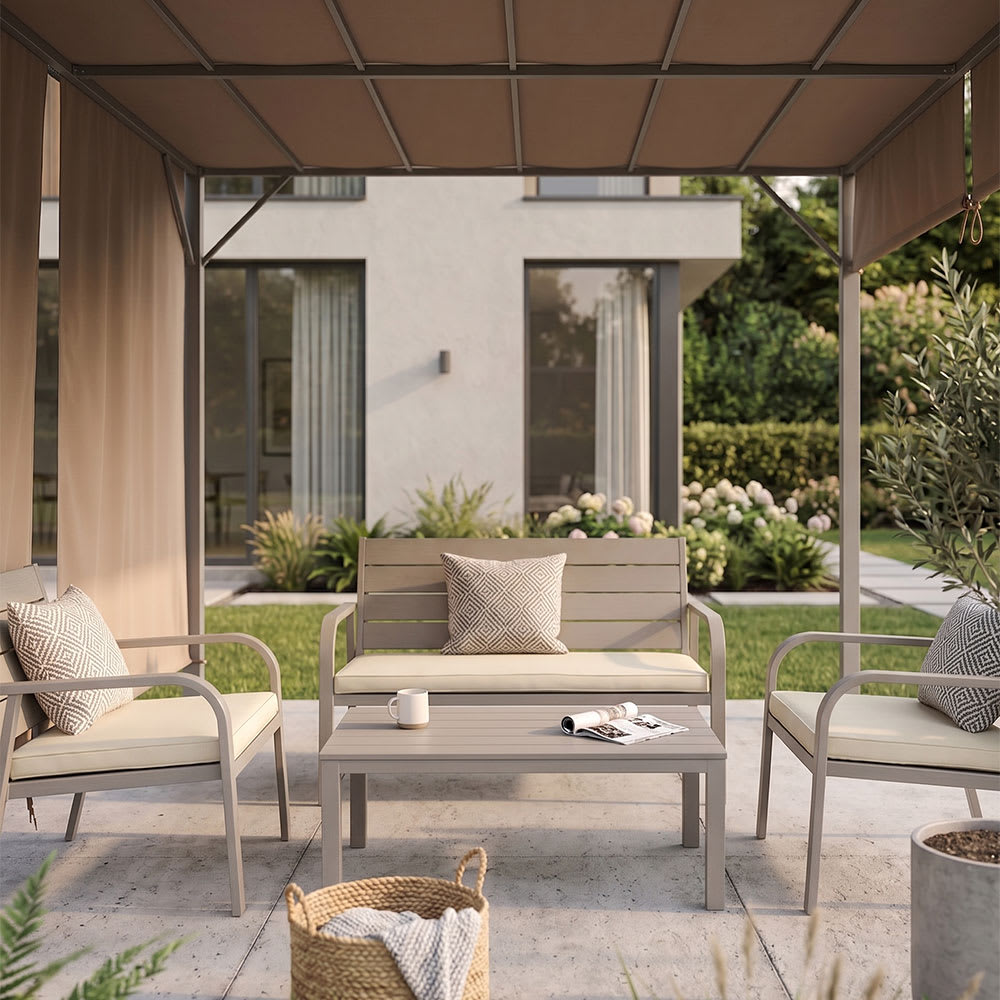 Pergola aus beigem Aluminium 3x4 m mit verstellbarer