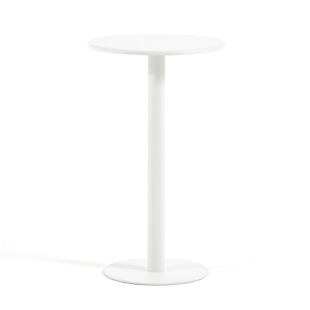 Table haute d’extérieur en acier peint Ø60 cm blanc