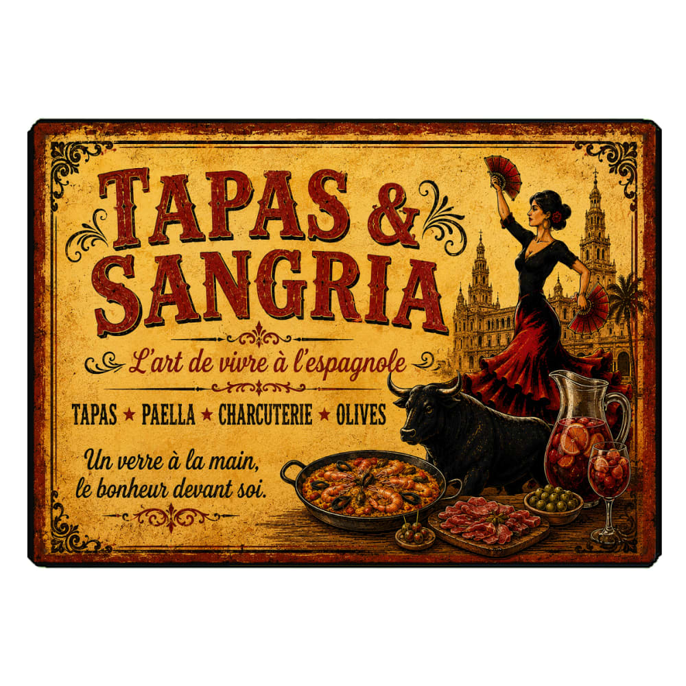 Planche cuisine tapas & sangria espagne vintage l28