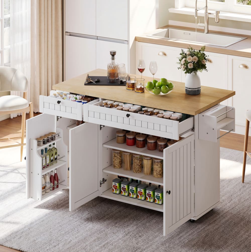 Kücheninsel aus mdf mit Klapparbeitsplatte 137x89,5x45 cm, Weiß -