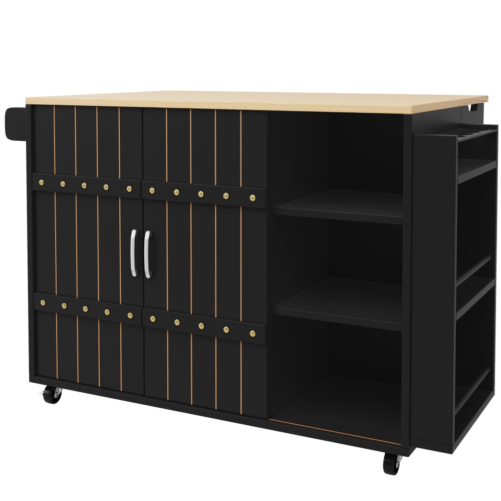 REDOM Kücheninsel aus mdf mit Schiebetüren 110x42x90 cm, Schwarz Schwarz Spanplatte