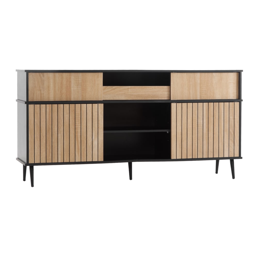 REDOM Kommode aus Spanplatte mit Schiebetüren 160x40x80 cm, Schwarz/Natur Schwarz Spanplatte