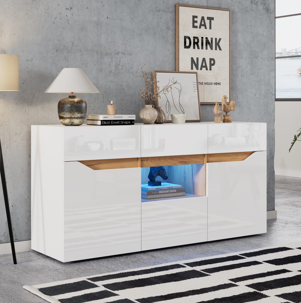 Wohnzimmer-Sideboard aus Spanplatte mit LED 140 x 40 x 70 cm,