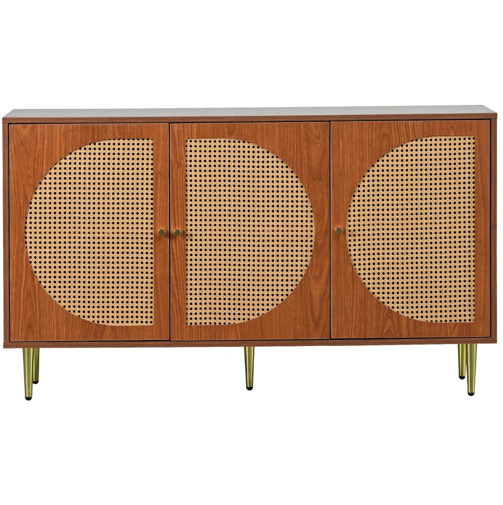 REDOM Sideboard aus Spanplatte mit Rattantüren 129,8x40x76 cm, Beige style modern Beige Spanplatte