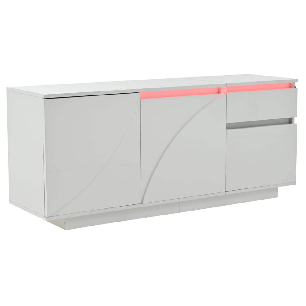 REDOM Seitenschrank aus Spanplatte mit LED 140 x 40 x 60 cm, Weiß Weiß Spanplatte