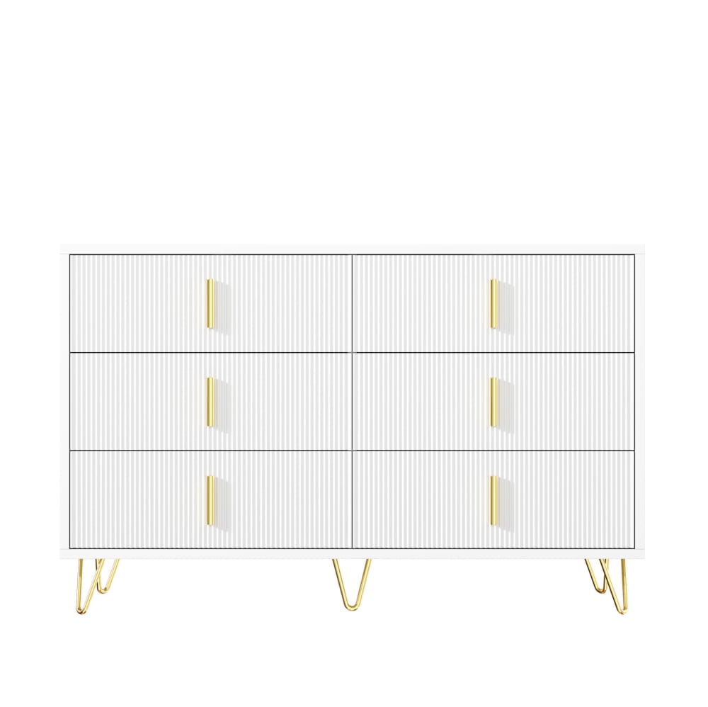 REDOM Sideboard aus Spanplatte mit 6 Schubladen 120x40x77 cm, Weiß/Gold Weiß Spanplatte
