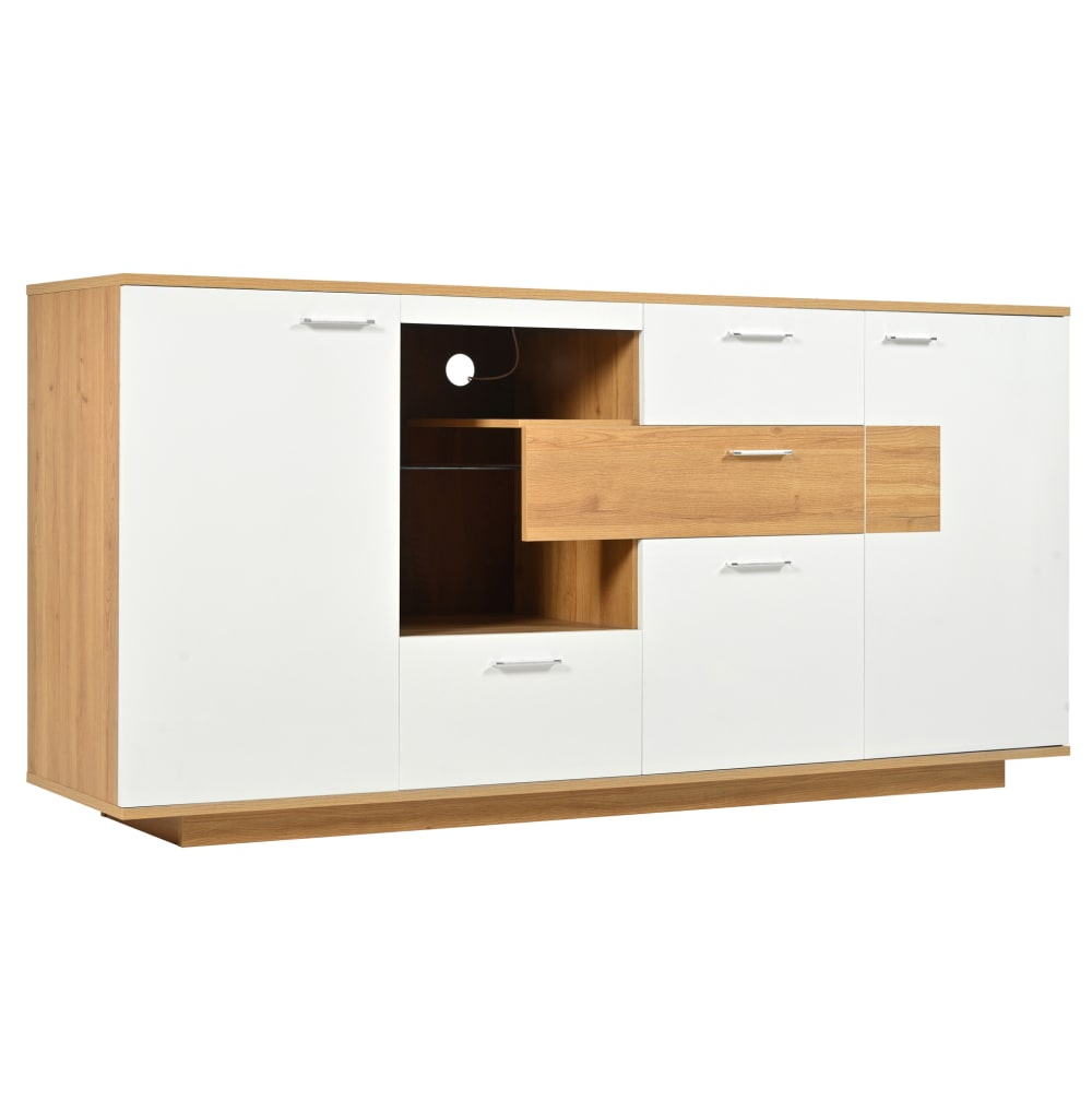 REDOM Sideboard aus Spanplatte mit LED-Beleuchtung 160x40x77 cm, Weiß Weiß Spanplatte
