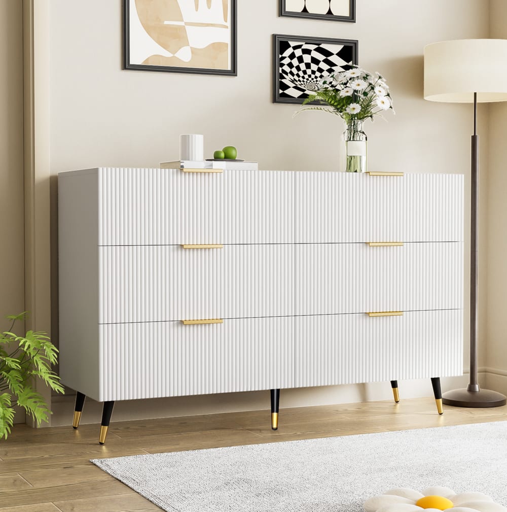 Buffet en panneau de particules avec 6 tiroirs blanc 120x40 cm