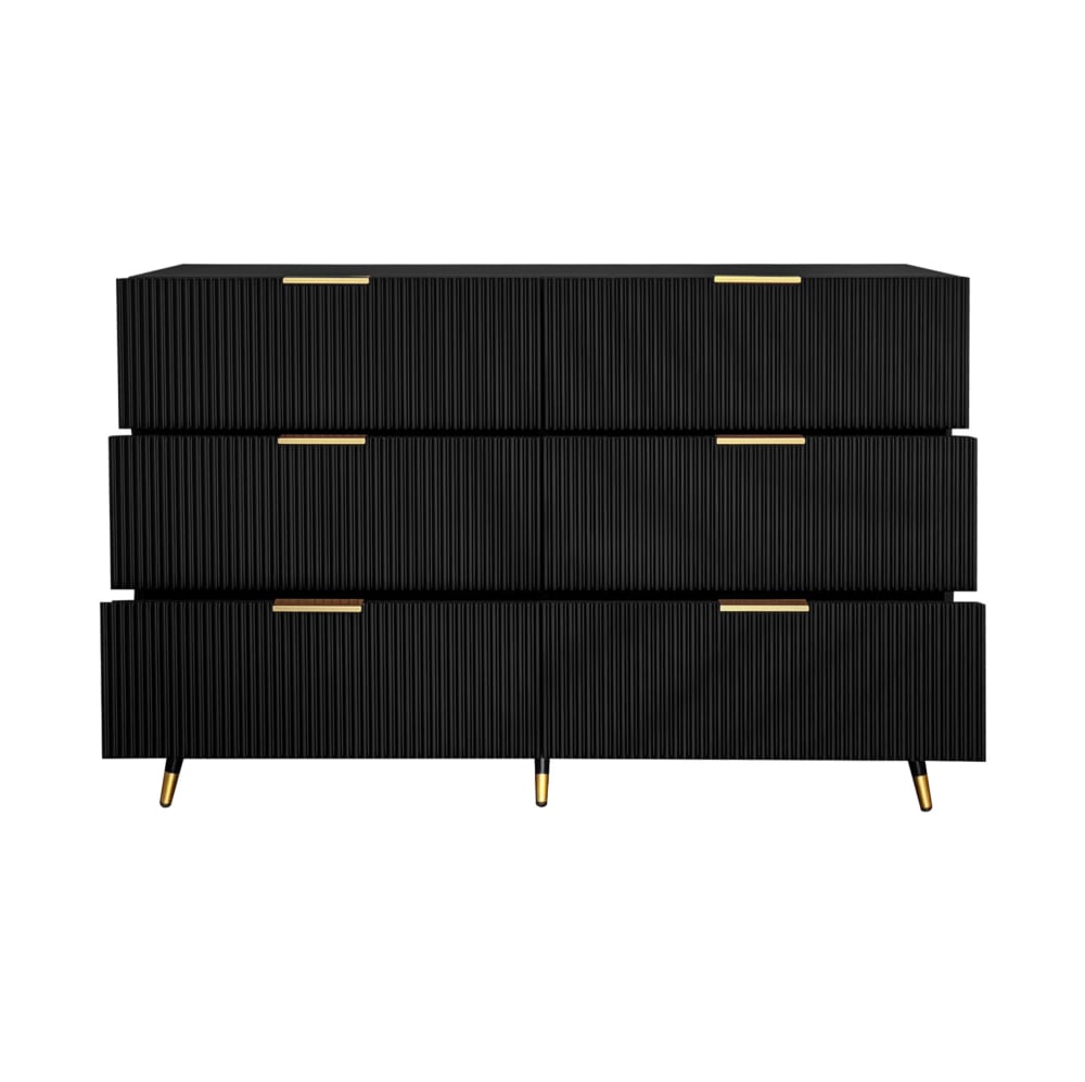 REDOM Kommode aus Spanplatte mit 6 Schubladen 120x77x40 cm, Schwarz Schwarz Spanplatte