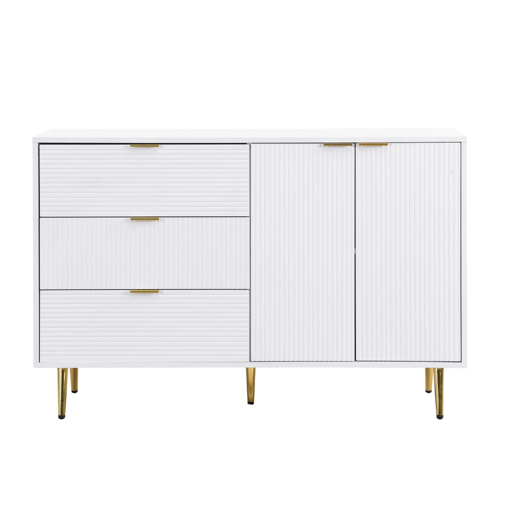 REDOM Sideboard aus mdf mit Türen und Schubladen 120x38x80,5 cm, Weiß/Gold Weiß Spanplatte