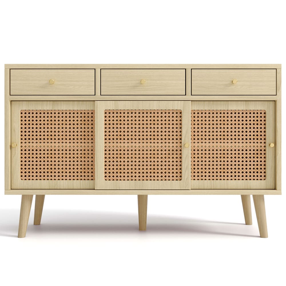 REDOM Sideboard aus Spanplatte mit Rattangeflecht, 120x40x78 cm, Beige Beige Spanplatte