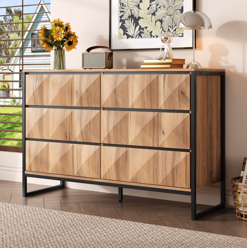 Sideboard aus Spanplatte mit 6 Schubladen, 120x40x80 cm, Schwarz