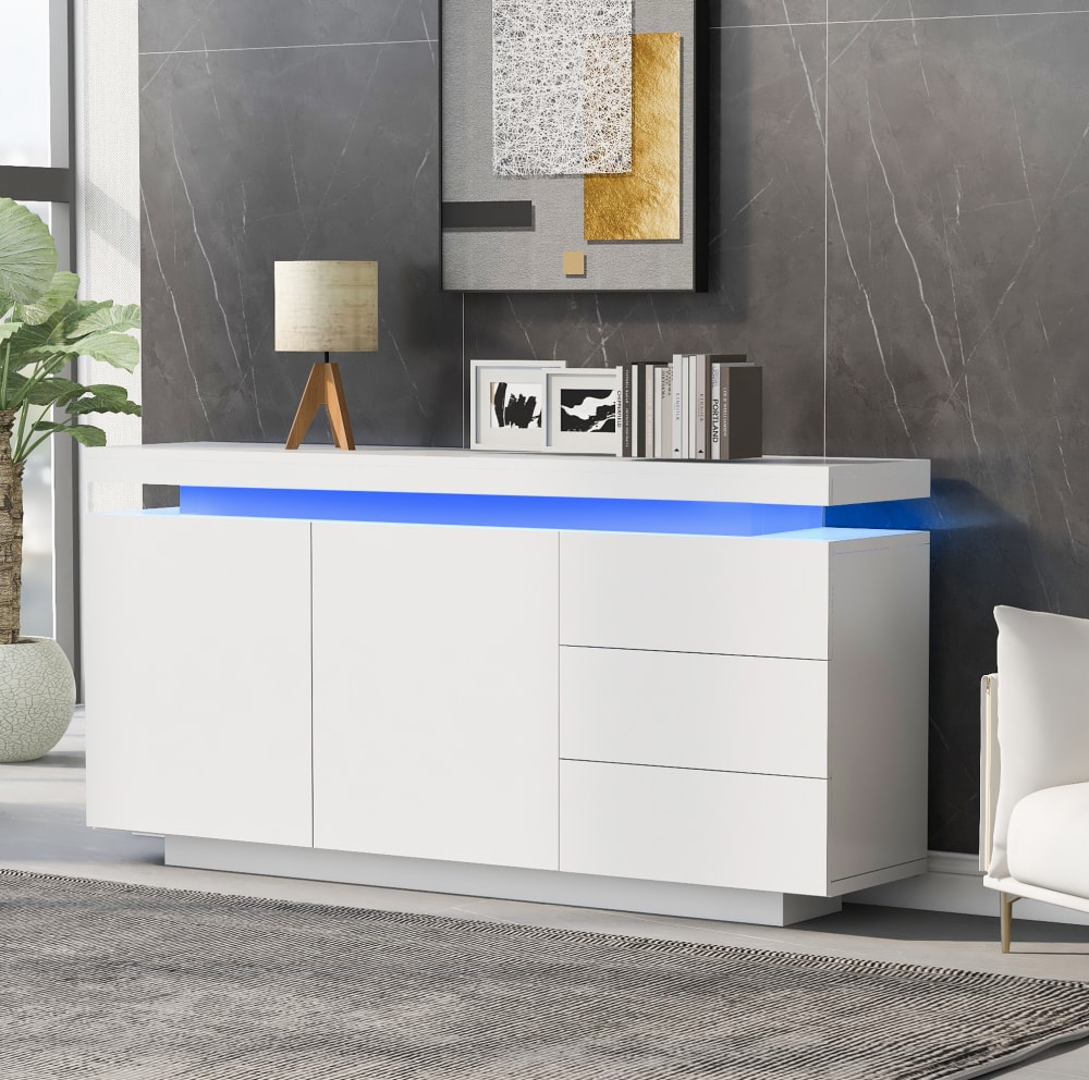 Buffet en panneau de particules avec led blanc 140x35x72,5 cm