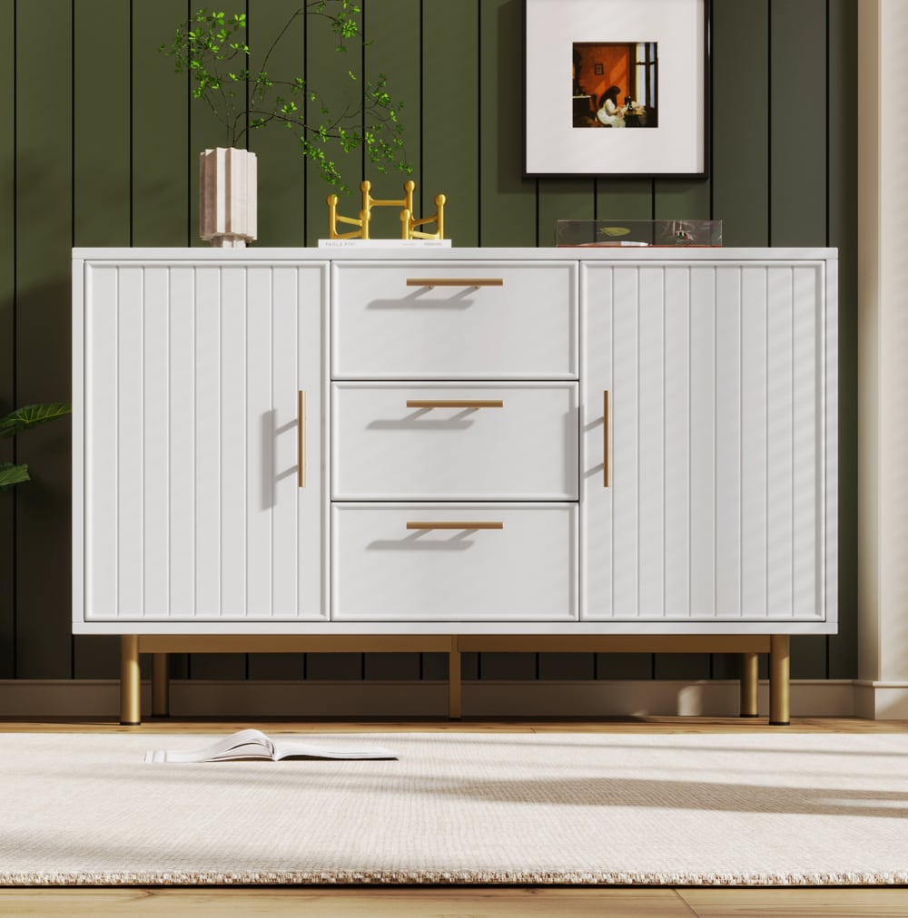 Kommode aus Spanplatte mit 3 Schubladen, 120x40 cm, Weiß -