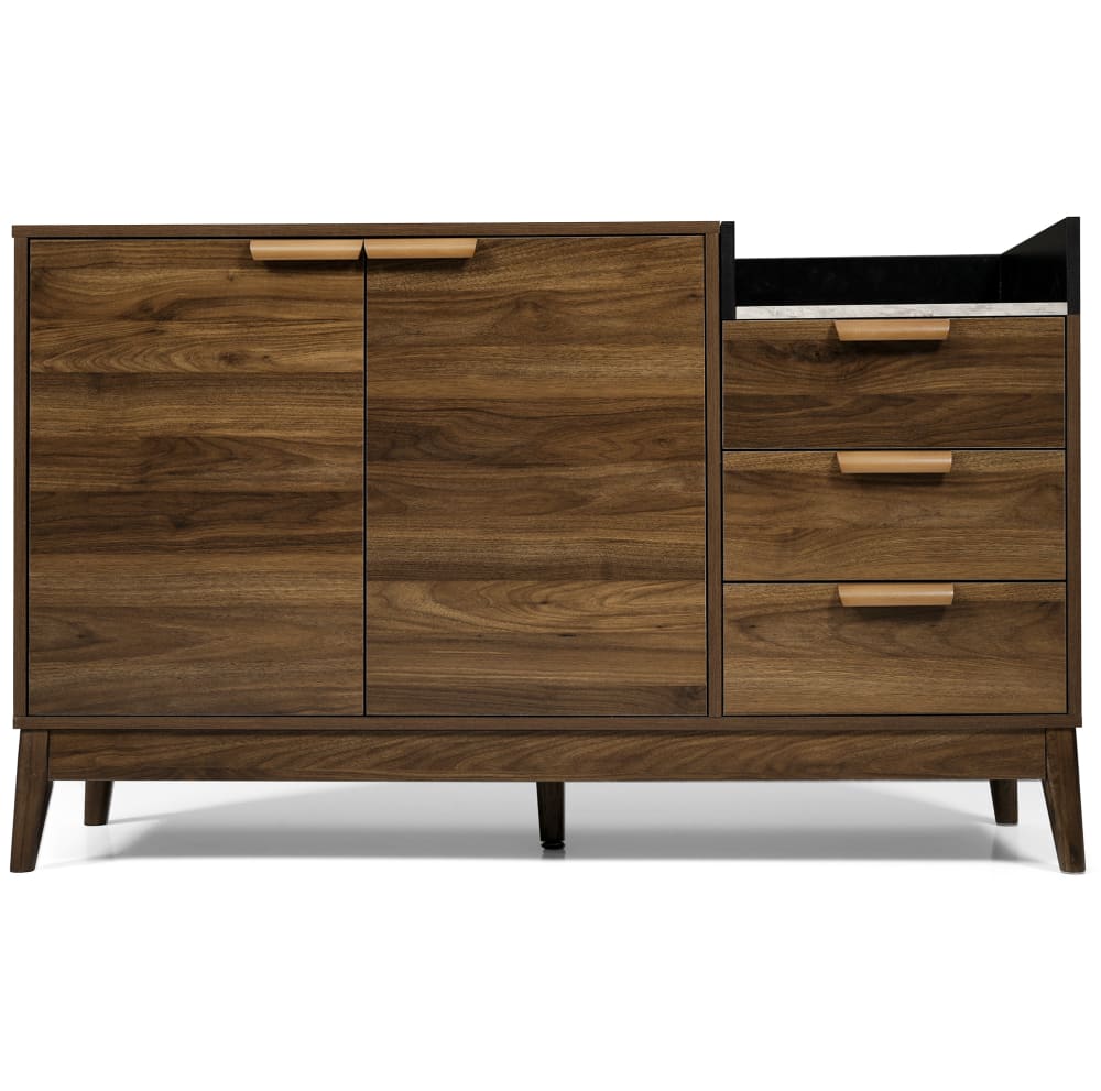 REDOM Kommode aus Spanplatte und Massivholz 120x40x77 cm, Dunkle Eiche style modern Braun Metall