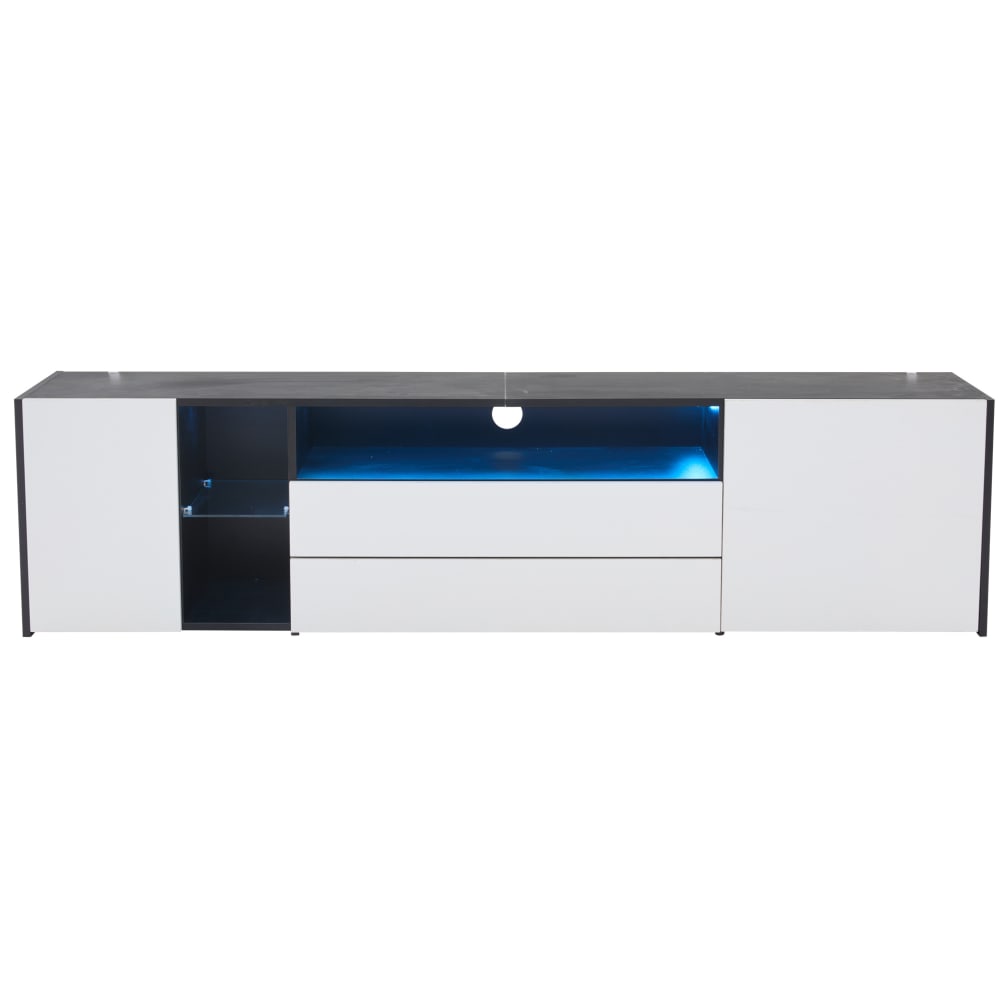 Meuble tv en panneau de particules avec led blanc noir 180x40x45 cm