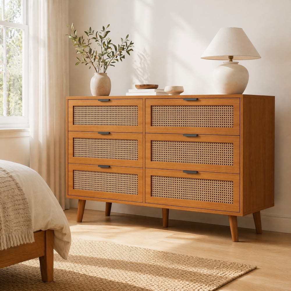Kommode aus Spanplatte mit 6 Schubladen 120x40x76,5 cm, Walnuss -