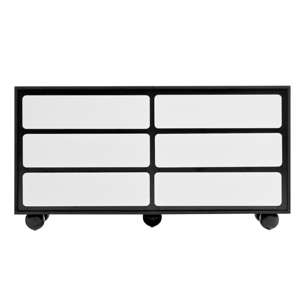 REDOM Kommode aus Spanplatte mit 6 Schubladen 140x38x74,5 cm, Weiß-Schwarz Schwarz Spanplatte