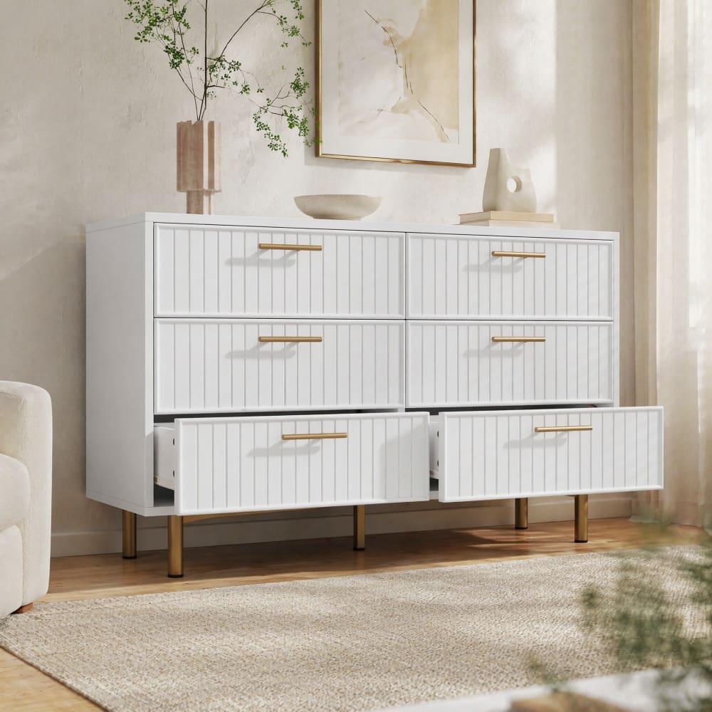 Kommode aus Spanplatte mit 6 Schubladen 120x75x40 cm, Weiß -
