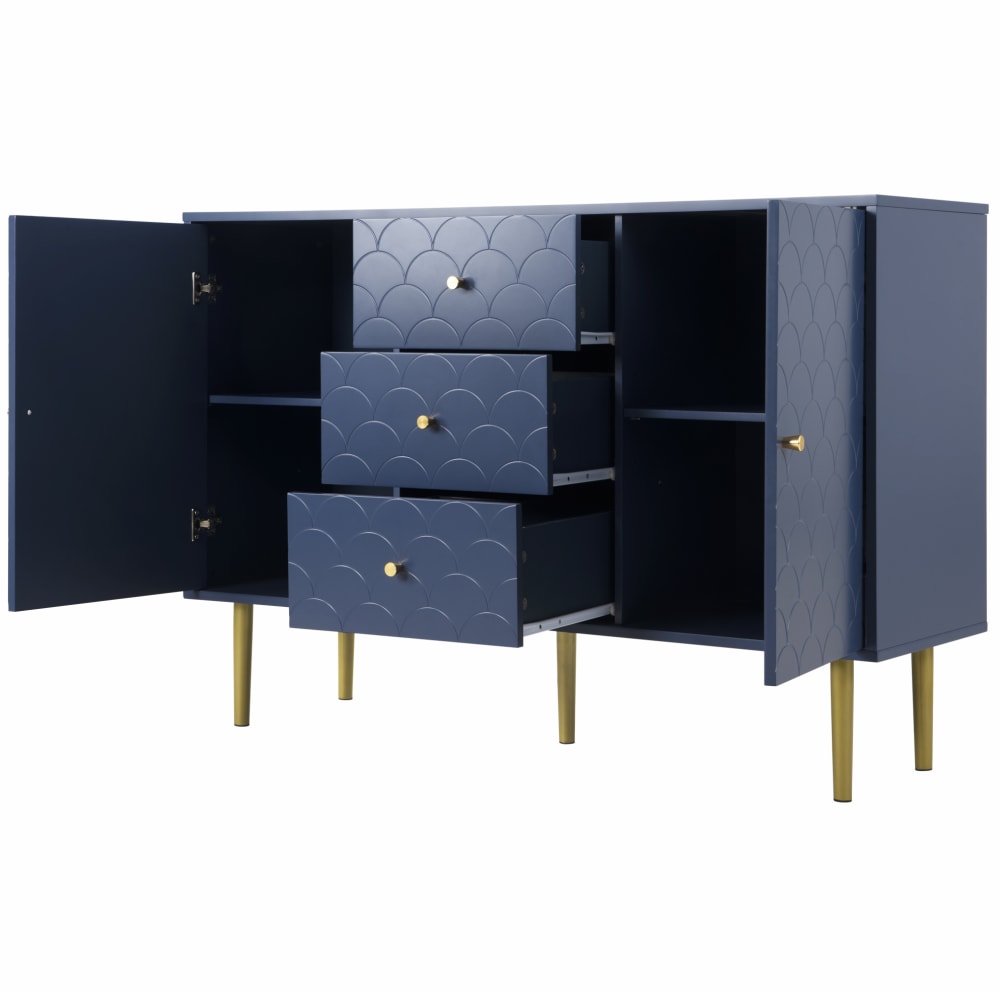 REDOM Kommode aus Spanplatte mit Fischschuppenmuster 120x40x83 cm, Blau Blau Metall