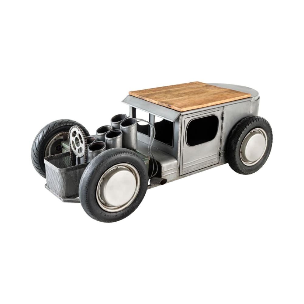 Table basse en forme de voiture en acier et en manguier 165x56x73cm Table basse en forme de voiture en acier et en manguier 165x56x73cm