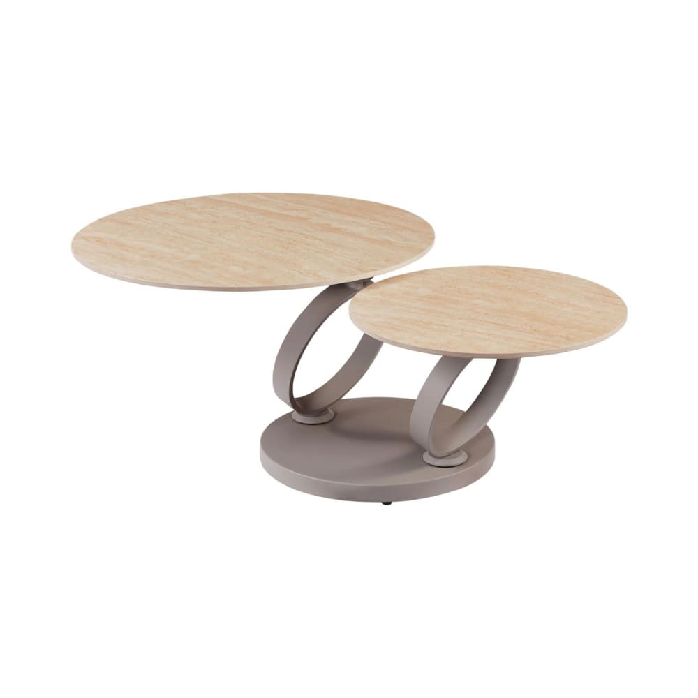 Table basse en céramique beige avec plateaux pivotants 80x43x80cm