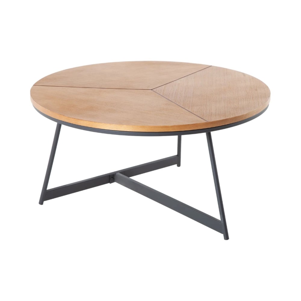 Table basse ronde plateau en chêne pieds design en fer noir d80cm Table basse ronde plateau en chêne pieds design en fer noir d80cm
