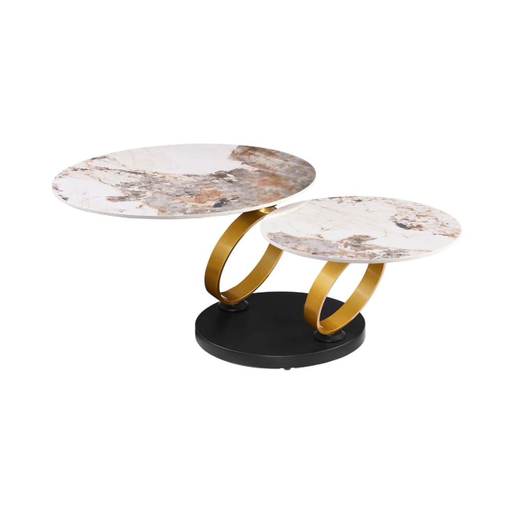 Table basse en céramique effet marbre avec 2 plateaux pivotants Table basse en céramique effet marbre avec 2 plateaux pivotants