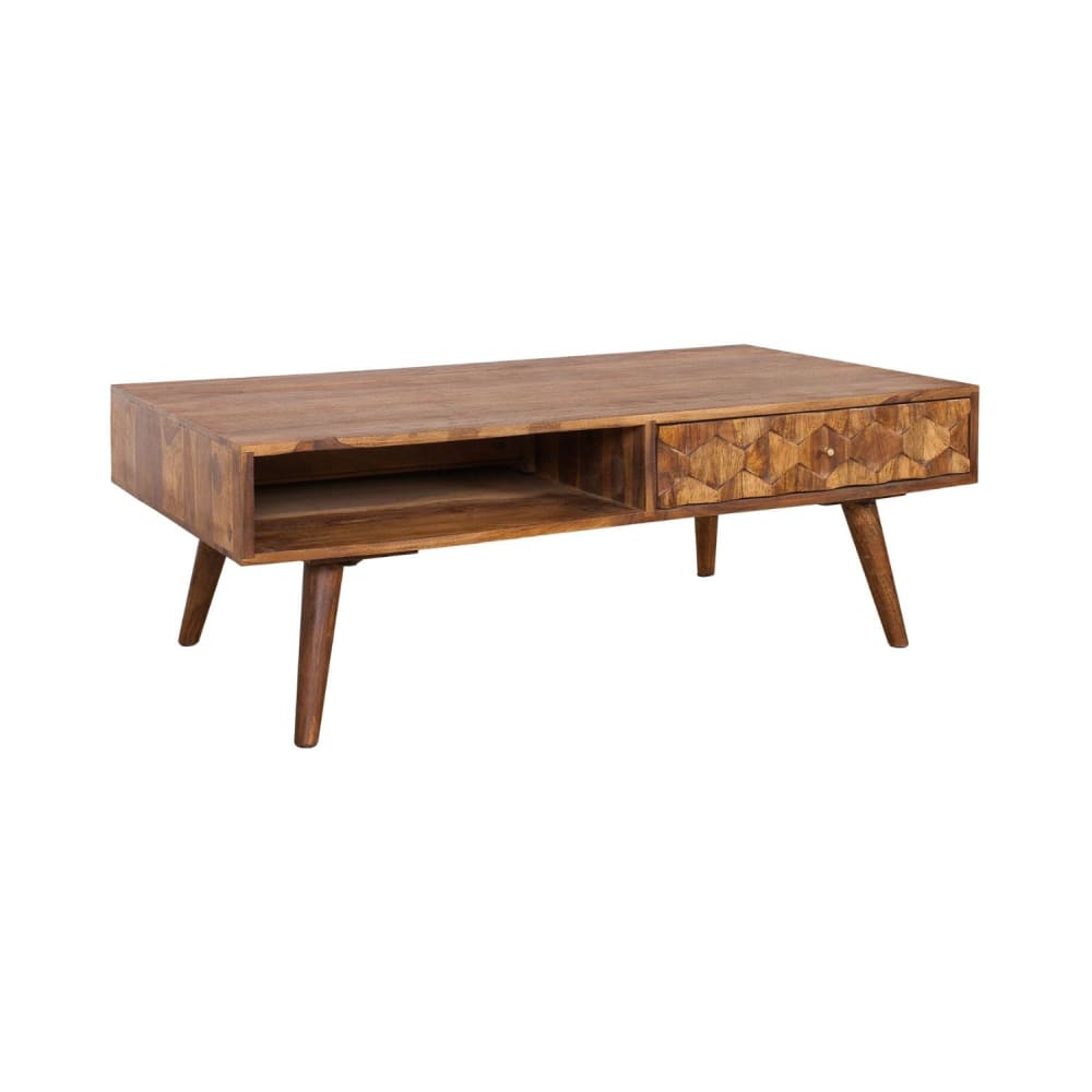 Table basse en bois de sheesham foncé avec rangements 100x40x52cm Table basse en bois de sheesham foncé avec rangements 100x40x52cm