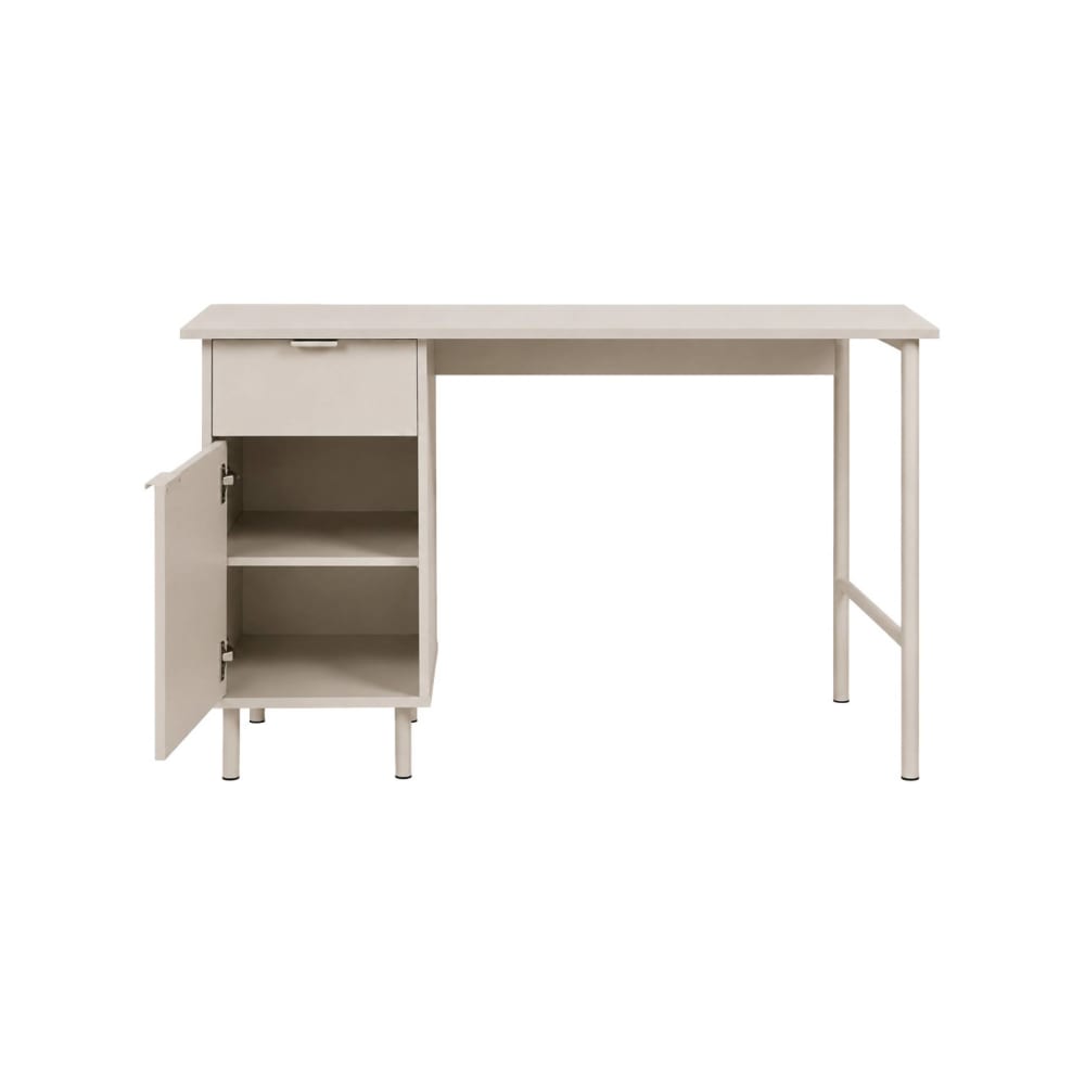 Bureau décor bois et métal 1 tiroir 1 porte beige