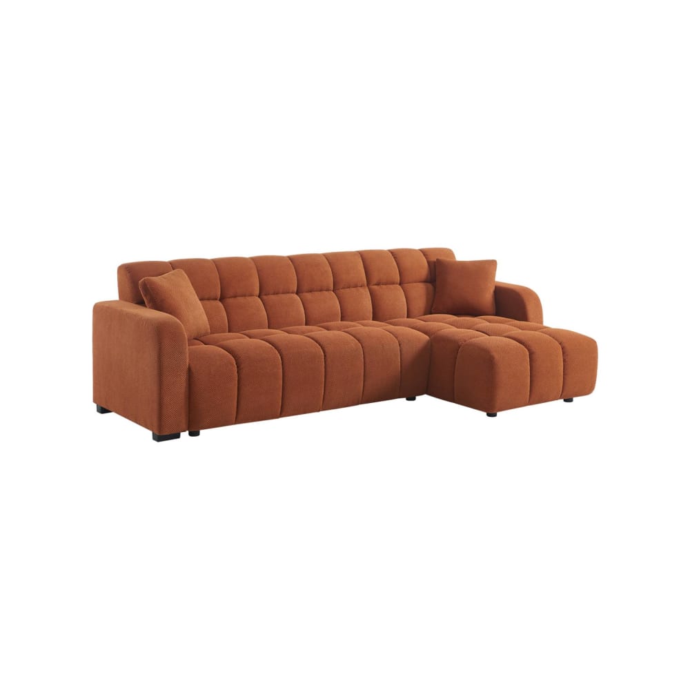 Canapé d'angle réversible tissu capitonné 3 places terracotta Canapé d'angle réversible tissu capitonné 3 places terracotta