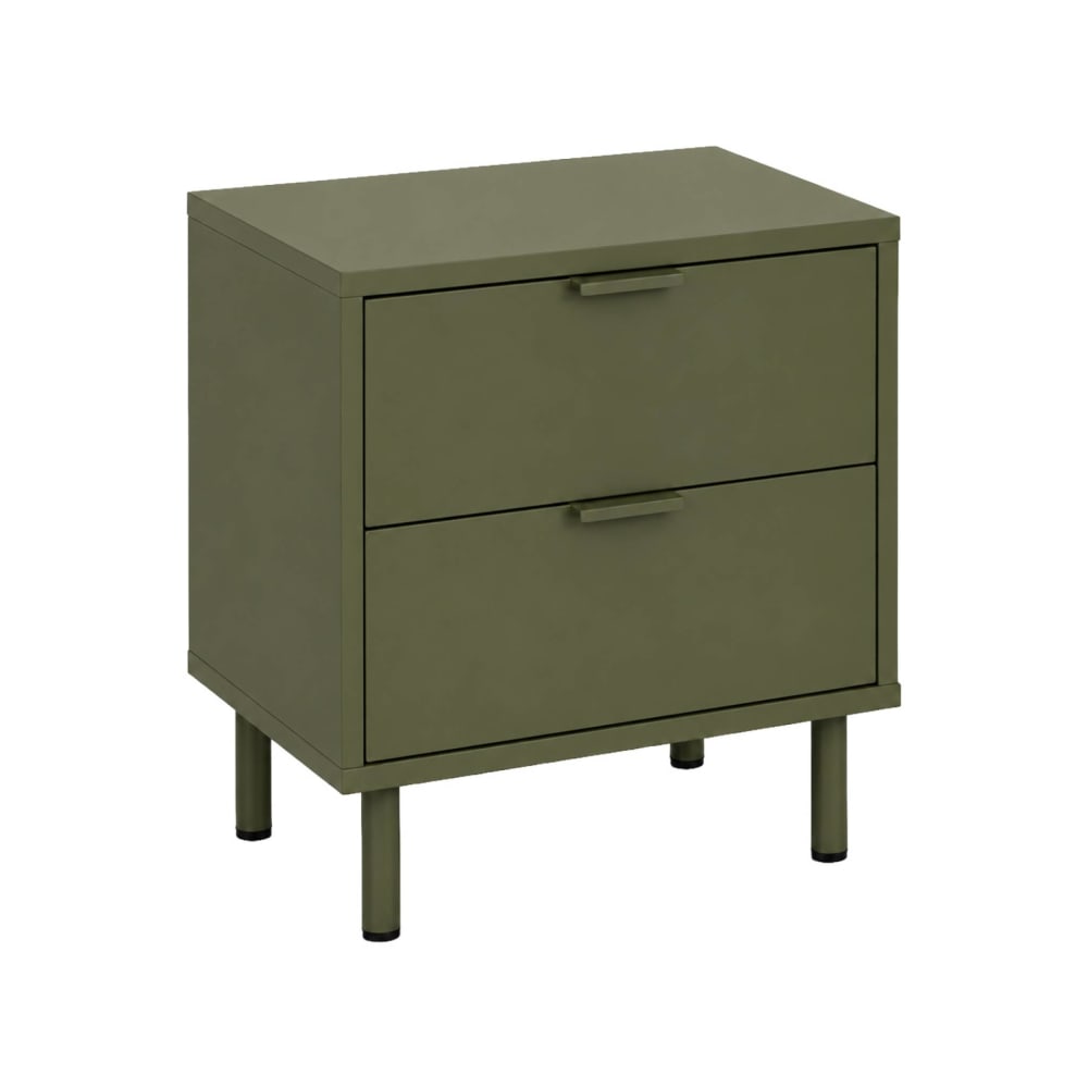 sweeek Nachttisch 2 Schubladen, Holzdekor und Metall khaki style modern Grün Holz