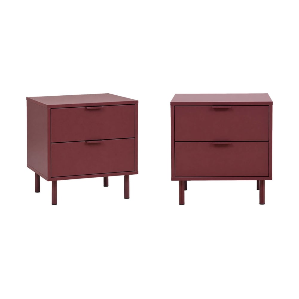 sweeek 2er-Set Nachttische Holzdekor und Metall bordeaux style modern Rot Holz