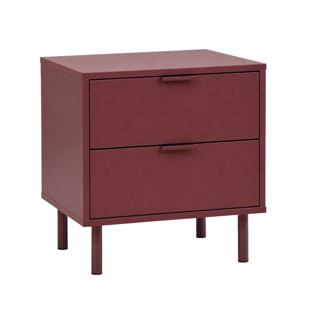 sweeek Nachttisch mit Holzdekor und Metall bordeaux style modern Rot Holz