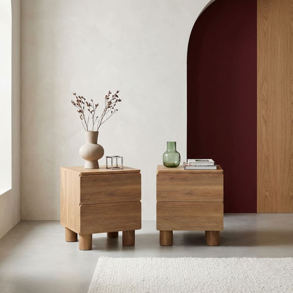 2 tables de chevet décor bois 2 tiroirs bois de noisetier