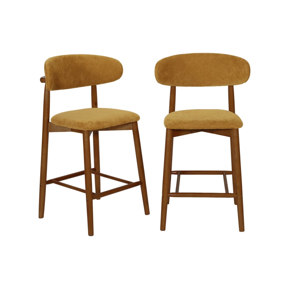 2 tabourets de bar bois noyer tissu chenille moutarde 2 tabourets de bar bois noyer tissu chenille moutarde