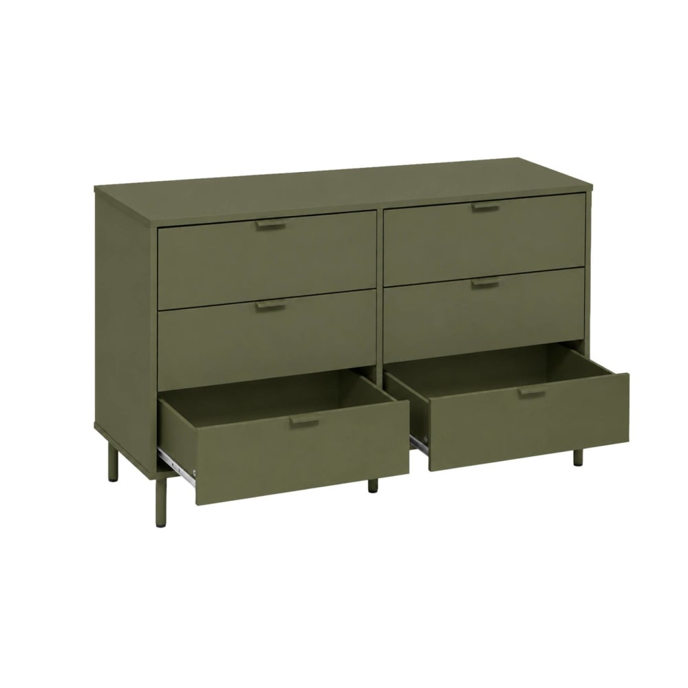 Kommode mit 6 Schubladen, Holzdekor und Metall khaki - Maisons Du