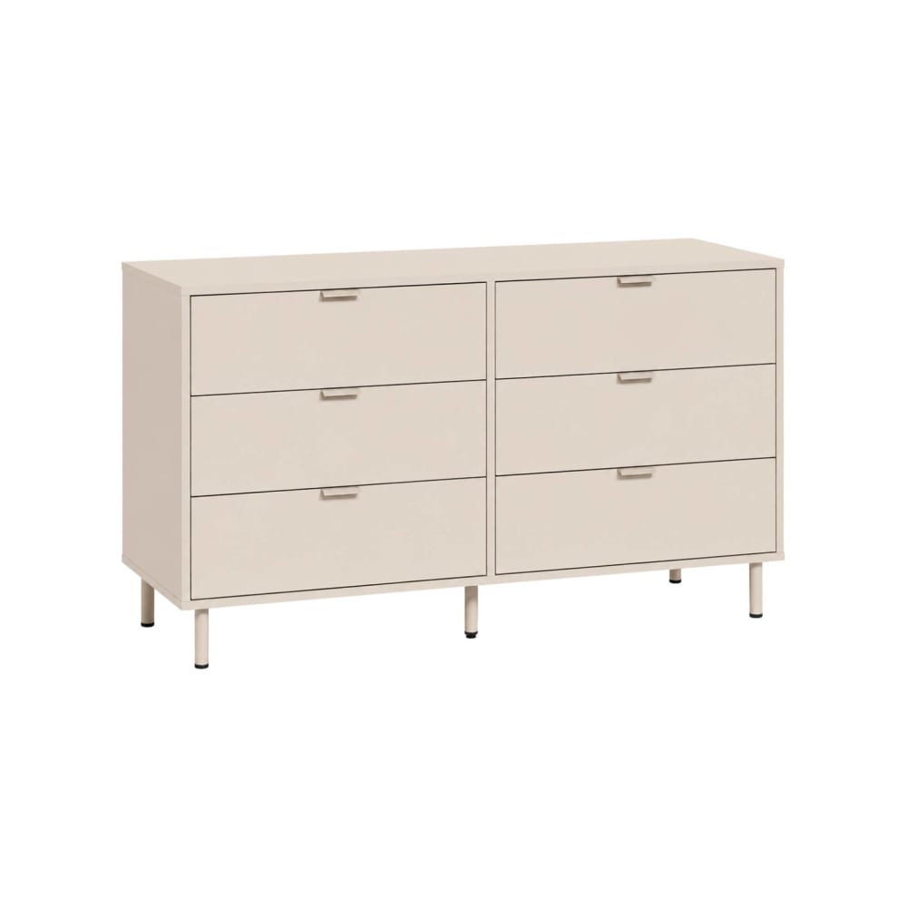 sweeek Kommode mit 6 Schubladen, Holzdekor und Metall beige style modern - Holz