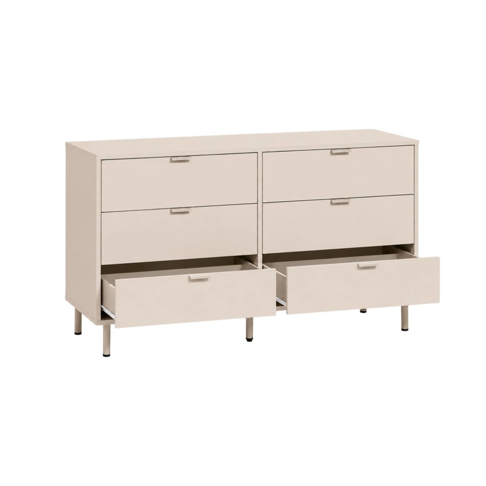 Kommode mit 6 Schubladen, Holzdekor und Metall beige - Maisons Du