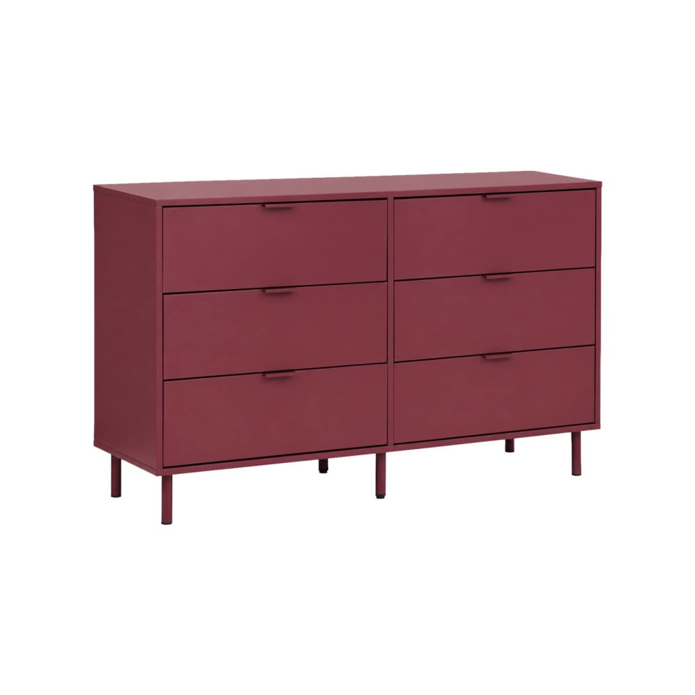 sweeek Kommode 6 Schubladen, Holzdekor und Metall bordeaux style modern Rot Holz