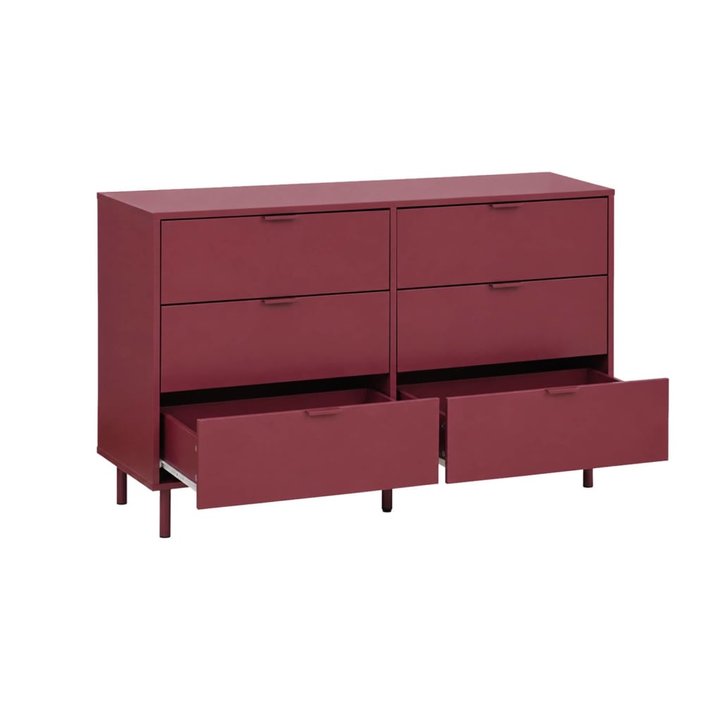 Kommode 6 Schubladen, Holzdekor und Metall bordeaux - Maisons Du