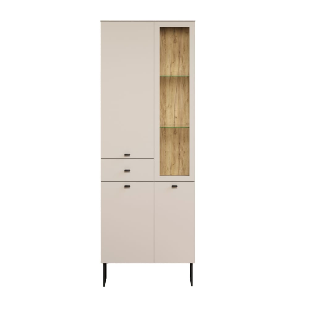 Calicosy Vitrine mit 3 Türen, 1 Schublade und 1 offenem Fach H197 cm - Kaschmir Beige Spanplatte