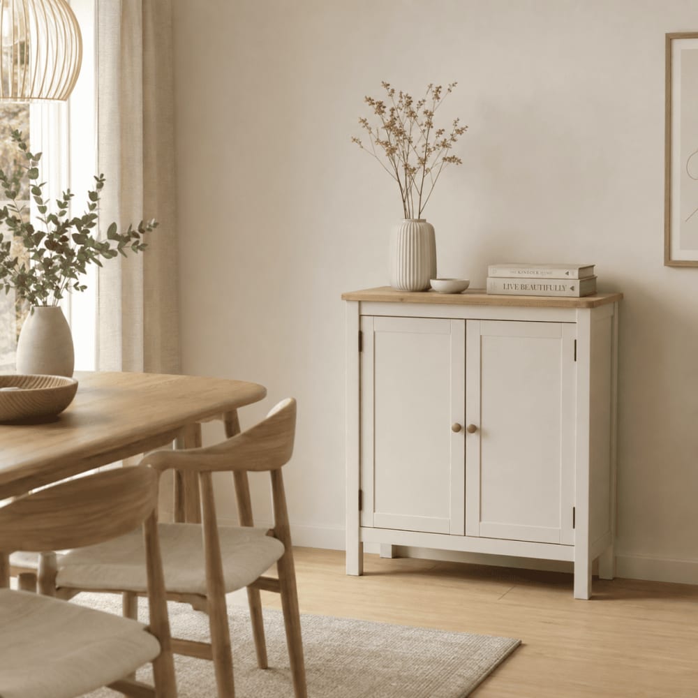Petit buffet 2 portes effet cachemire et chêne l80 cm