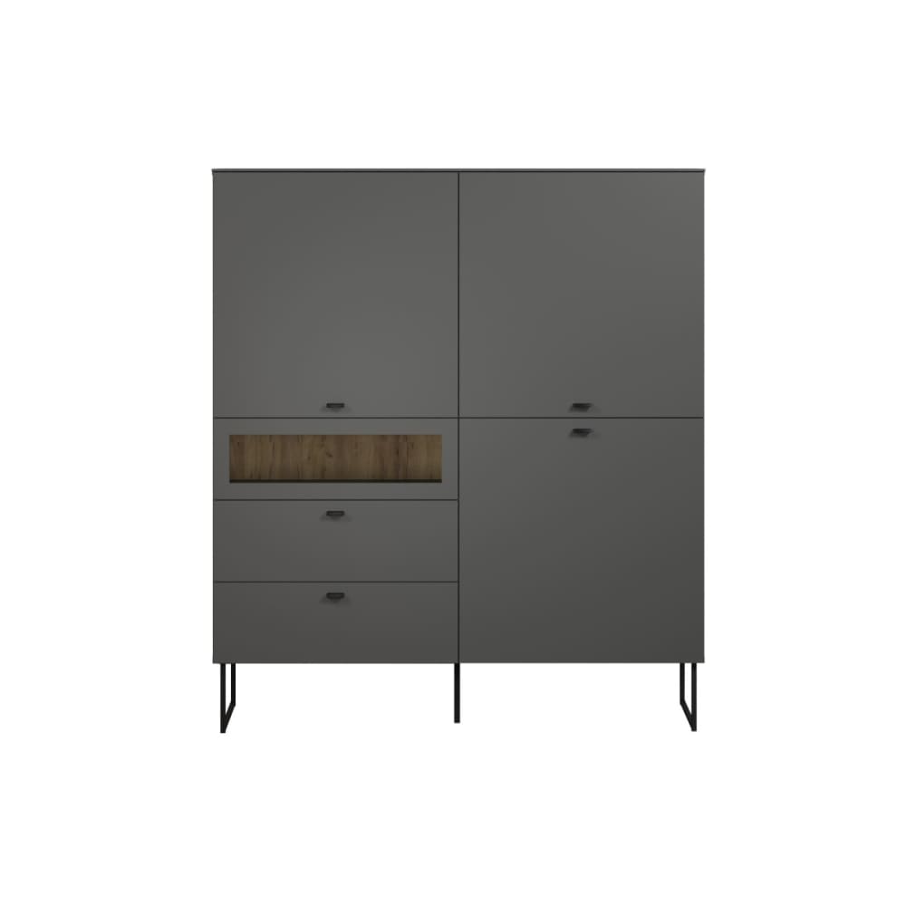 Calicosy Highboard mit 3 Türen, 2 Schubladen und 1 offenem Fach B122 cm - style modern Grau Spanplatte