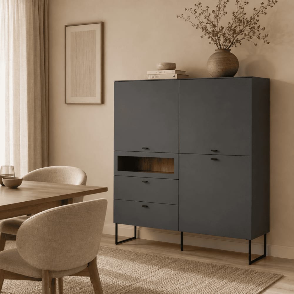 Highboard mit 3 Türen, 2 Schubladen und 1 offenem Fach B122 cm -