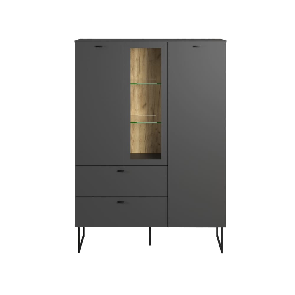 Calicosy Highboard mit 2 Türen, 2 Schubladen und 1 offenem Fach B100 cm - style modern Grau Spanplatte