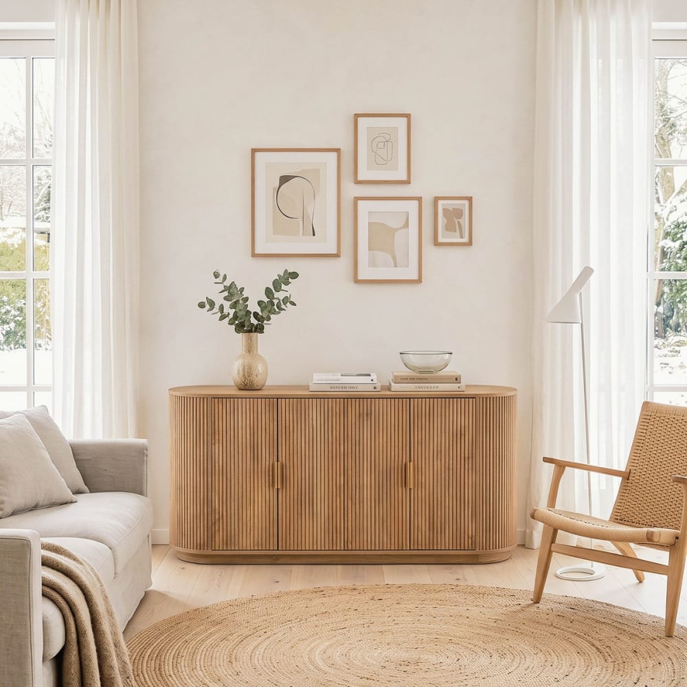 Sideboard mit 4 Türen in Eichenoptik und Lamellenfronten B160 cm