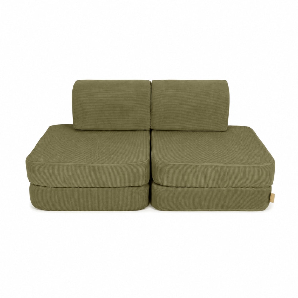 Canapé enfant 4 modules 120 cm velours côtelé fin, kaki