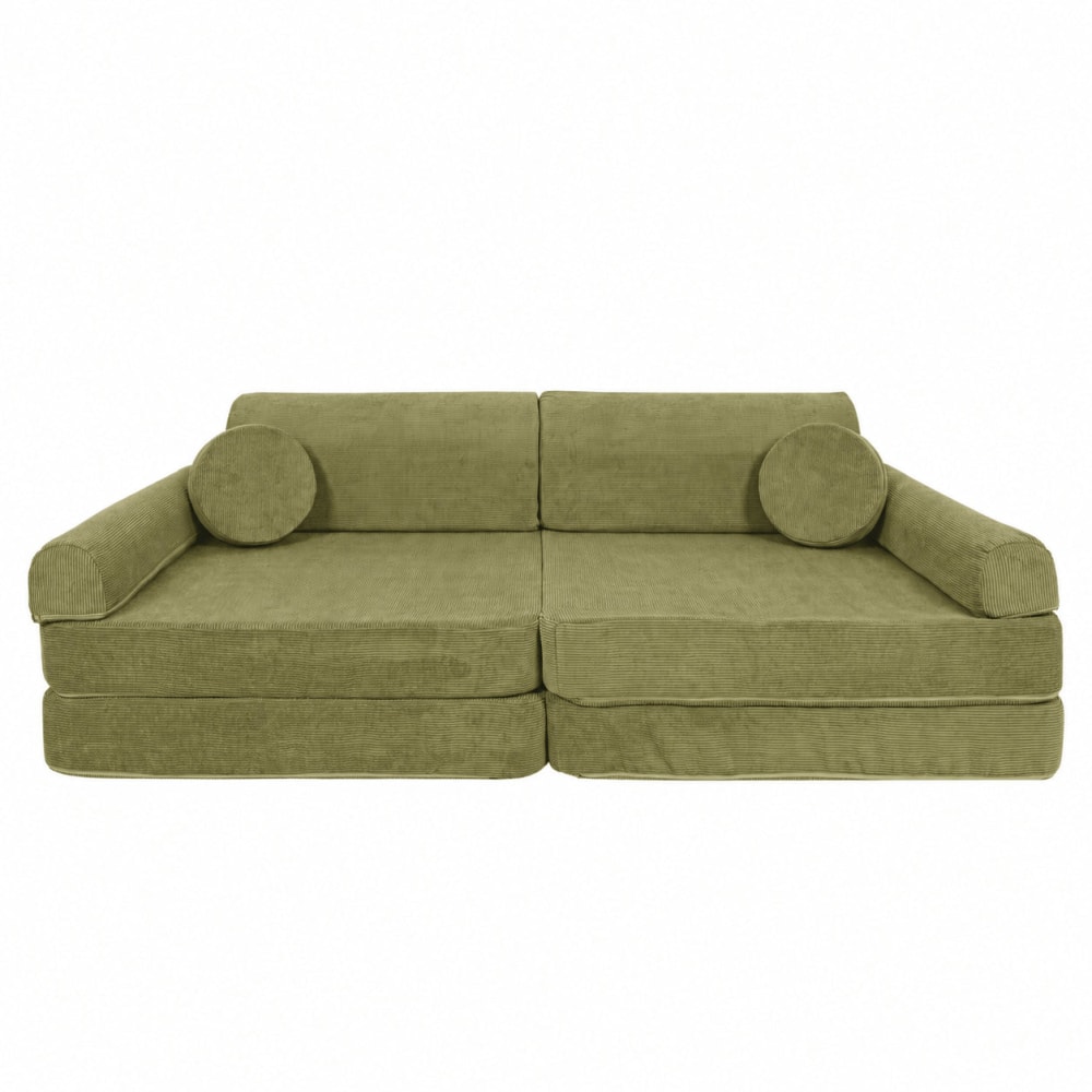 Canapé enfant 8 modules 160 cm velours côtelé fin, kaki