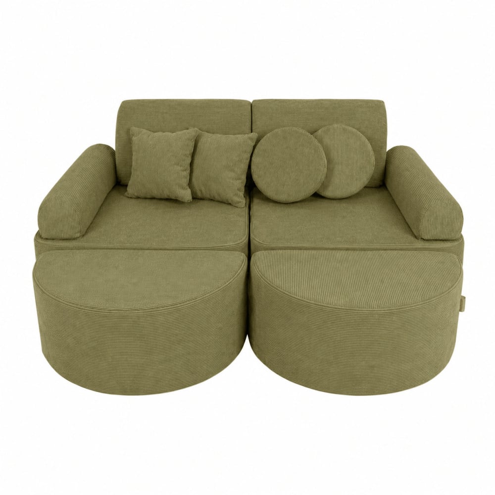 Canapé enfant 12 modules 120 cm velours côtelé fin, kaki
